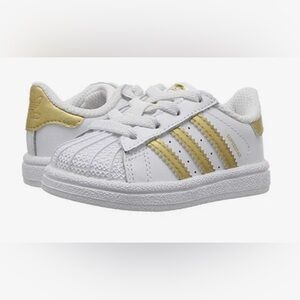 Adidas toddler superstar sneakers/ white& gold/size 6